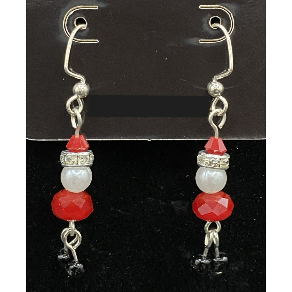 Handmade Santa Crystal Faux Pearl Glass Bead Silver Tone Earrings by Neanie-Bot
